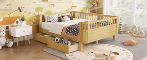 English Elm Twin Kids Platform Bed Solid Pine White Finish with Storage Drawers and Safety Rails Natural W2593P409119