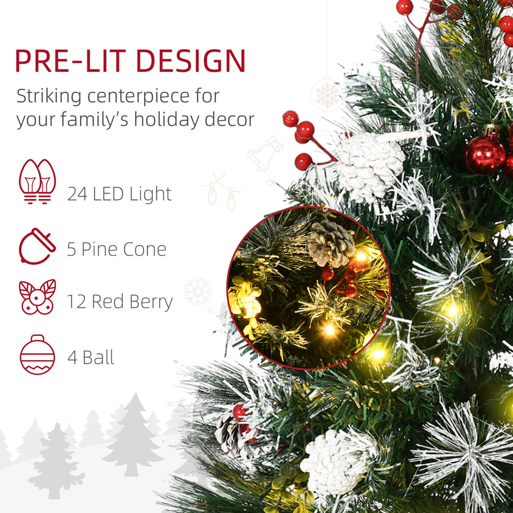 English Elm Homcom 2-Pack 30" Pre-Lit Outdoor Christmas Trees With Warm White Leds, Berries & Pine Cones For Entryways W2225P229121