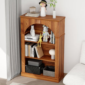 English Elm Vintage Hand-carved Solid Wood Bookcase Tall Arched Open Shelf Cabinet for Living Room W3123P485376