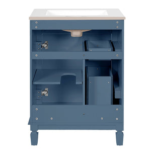English Elm 24" French Inspired Bathroom Vanity with Ceramic Basin Soft Close Cabinet and 2 Drawers Blue N710P318990C