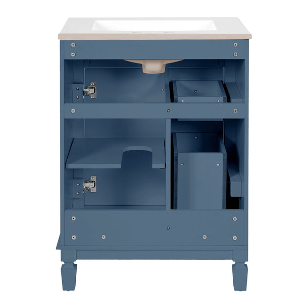 English Elm 24" French Inspired Bathroom Vanity with Ceramic Basin Soft Close Cabinet and 2 Drawers Blue N710P318990C