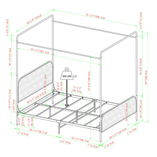 English Elm Walker Edison - Modern Metal and Wood Canopy Bedframe Queen – Black Steel Frame, Wood Headboard, No Box Spring Needed, Modern Design B185P169242