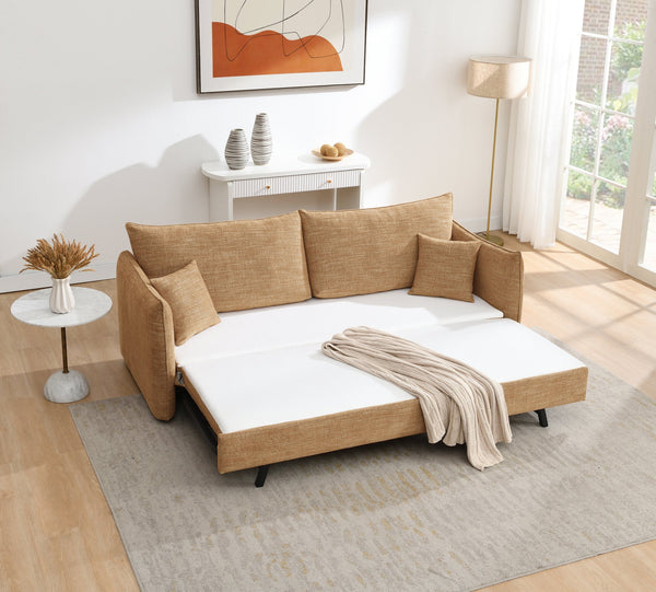 English Elm Cadie Mocha Chenille Sofa Bed with 2 Pillows — Tufted Full-Size Sleeper, Pocket Coil Comfort B2726S00569