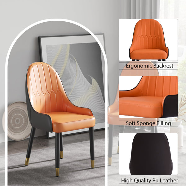 English Elm Modern PU sponge-filled dining chair with faux leather, foam comfort, metal legs and 280lb capacity Orange+Dark Brown W1535119450