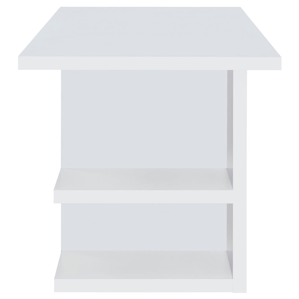 English Elm Hannah Contemporary White 4-Shelf Writing Desk with Open Side Storage, Spacious 70.75" Surface B062P351421