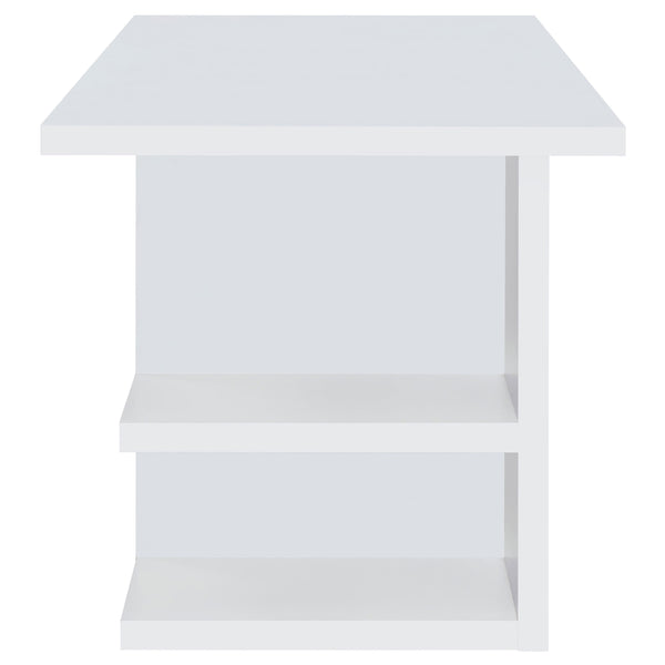 English Elm Hannah Contemporary White 4-Shelf Writing Desk with Open Side Storage, Spacious 70.75" Surface B062P351421