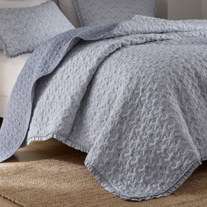 English Elm 3-piece King Quilt Set Ruffle Trim Vermicelli Stitching Soft Polyester Bohemian Bedding Blue B035P408233