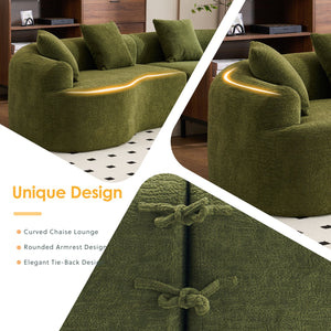 English Elm Curved Boneless Sofa modular 110" sectional with high-density foam & spring core, kid‑friendly curves, no assembly required for easy moving and cozy lounging Green W2231S00006