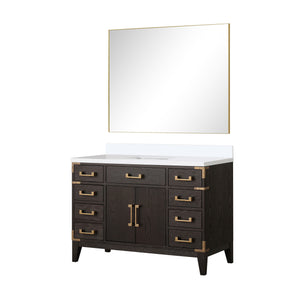 English Elm Brown Oak Single Bath Vanity Set With Cultured Marble Top & 46 In. Mirror - Elegant Storage Solution B2731S01467