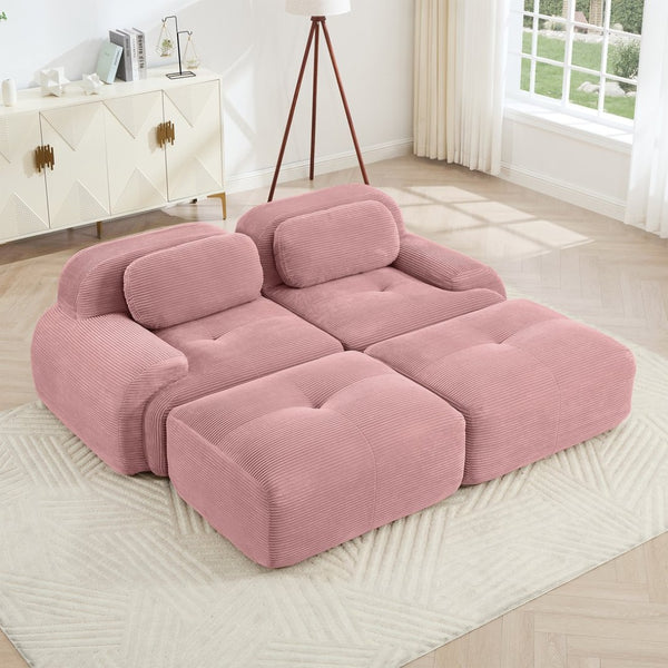 English Elm 2-seat Corduroy Modular Sectional Sofa Ergonomic Curved Design for Living Room Lounge W714S01405