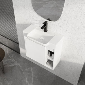 English Elm 24'' Floating Wall Mounted Bathroom Vanity with Ceramic Sink and Soft Close Cabinet Glossy White W999P426636