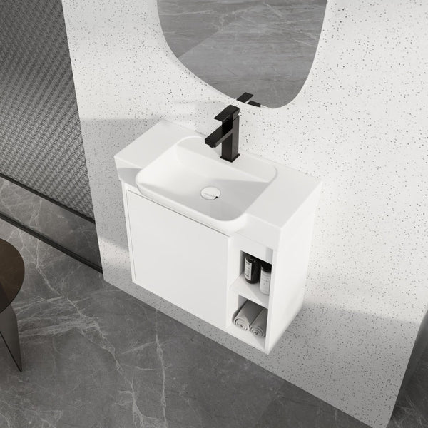 English Elm 24'' Floating Wall Mounted Bathroom Vanity with Ceramic Sink and Soft Close Cabinet Glossy White W999P426636