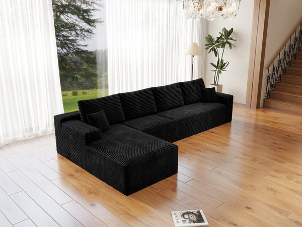 English Elm 131.9*68.9"Modular Sectional Sofa - Plush Corduroy Couch For Living Rooms & Apartments, No Assembly! W3819S00004