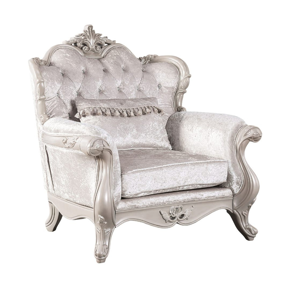 English Elm Off Acapulco Chair Off White Tufted Wingback Chair 44"W Traditional Crown Molding Carved Legs B2741P380816