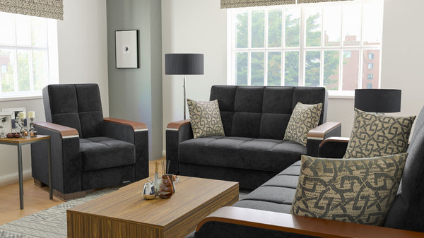 English Elm PrimeNest ZenAero Upholstered Wood Trim Convertible Sofabed with Storage, Click-Click Sleeper Comfort Black B030P286531