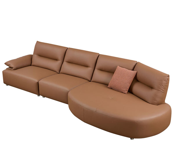 English Elm 147.24'' Oversied Modern Sectional Curved Sofa — 5-Seat Eco-Leather R Chaise, Solid Wood Frame, Brown W2582S00036