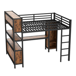 English Elm Metal Queen Loft Bed With L-Shaped Desk, Wardrobe, And Storage Cubes - Stylish Space Saver! W1580S00184