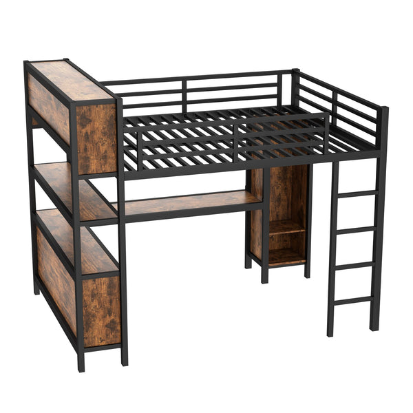 English Elm Metal Queen Loft Bed With L-Shaped Desk, Wardrobe, And Storage Cubes - Stylish Space Saver! W1580S00184