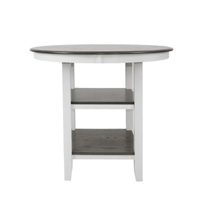 English Elm 5-pcs Modern Counter-Height Dining Set with Round Table, Under-Table Storage Shelves, 4 Chairs Antique White+Gray 46 L x 46 W x 16 H B089P240467