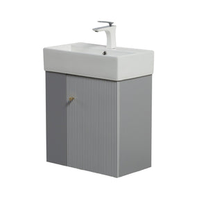English Elm 21.6" Floating Vanity Base Matte Grey Gold Hardware Soft Close Open Shelf Bath W1920P446810