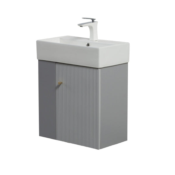 English Elm 21.6" Floating Bathroom Vanity with Ceramic Sink Soft-close Cabinet and Open Wood Shelf W1920S00197