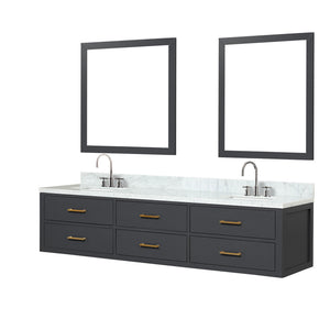 English Elm Black Double Bath Vanity 80 in W x 22 in D with Carrara Marble Top, Chrome Faucets & Dual 36" Mirrors B2731S01840