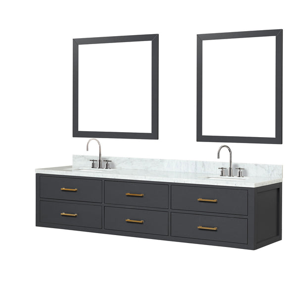 English Elm Black Double Bath Vanity 80 in W x 22 in D with Carrara Marble Top, Chrome Faucets & Dual 36" Mirrors B2731S01840