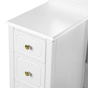 English Elm Antique Glam Vanity Desk with Triple Mirror, Stool & 6 Drawers, Full‑Length Mirror, White Elegance N844P285297A