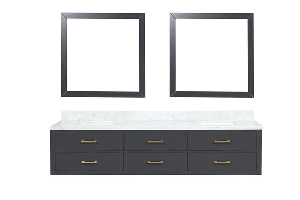 English Elm Black Double Bath Vanity 84 in W x 22 in D with Carrara Marble Top, Soft-Close Drawers & Dual 36" Mirrors B2731S01592