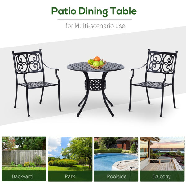 English Elm Outsunny 33" Round Bistro Table - Elegant Cast Aluminum Dining Table With Umbrella Hole For Outdoors W2225P175533-GIGA