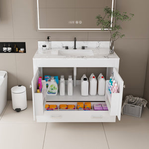 English Elm Modern 43" Bathroom Vanity With Carrara White Top, Soft-Close Drawer & Durable Mdf Cabinet Design W509S00139