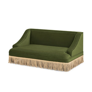 English Elm Duchess Regency Tufted Pet Sofa with Fringe Skirt Velvet Upholstery for Small Dogs Olive Green B2719P479031