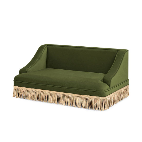 English Elm Duchess Regency Tufted Pet Sofa with Fringe Skirt Velvet Upholstery for Small Dogs Olive Green B2719P479031