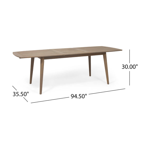 English Elm Christopher Knight Home® - Outdoor Acacia Wood Expandable Dining Table with Slatted Top and Tapered Legs for Stylish Al Fresco Hosting Grey 65428.00GRY