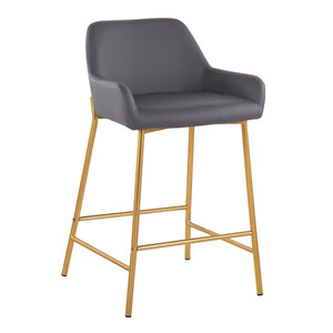 English Elm Daniella Set Of 2 Contemporary Glam Counter Stools In Gold And Grey Faux Leather For Stylish Spaces B202S00039
