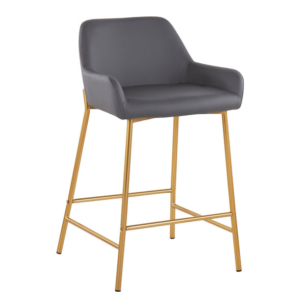 English Elm Daniella Set Of 2 Contemporary Glam Counter Stools In Gold And Grey Faux Leather For Stylish Spaces B202S00039