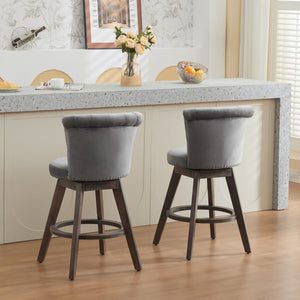 English Elm 26" Velvet Swivel Counter Stools Set of 2 with Tufted Back, Foam Cushion & Solid Wood Legs Gray W1143P362519
