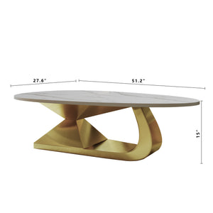 English Elm Modern Sintered Stone Tabletop Coffee Table with Stainless Steel Base – Scratch, Heat & Stain Resistant Centerpiece Gold+White W3136S00006