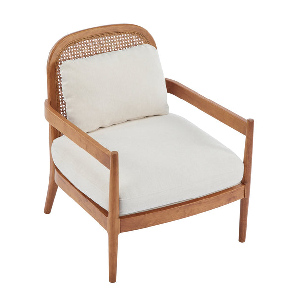 English Elm Christopher Knight Home® - [Set of 2] 26.6" Mid-Century Modern Accent Chair with Solid Wood Frame, Rattan Back and Plush Upholstery Beige,Walnut N767P298390A