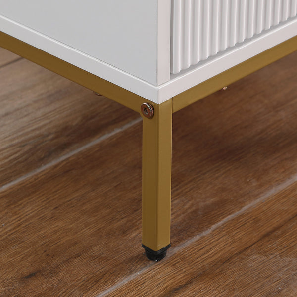 English Elm Nightstand with Drawer | 3-Tier Modern Bedside Table with Hidden Drawer, Open Shelves, Sturdy Build White+Gold 27.4 L x 17.9 W x 6.3 H W3151P345786