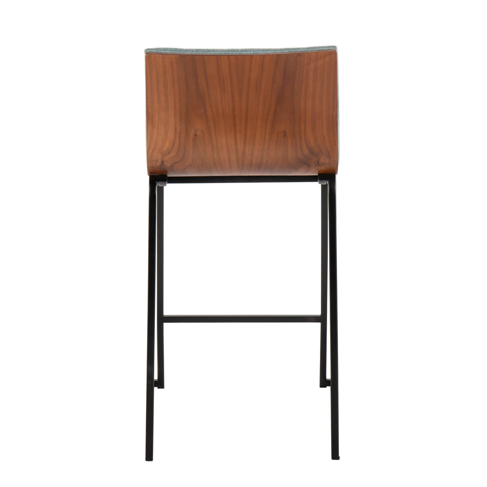 English Elm Mason Mara 26" Stylish Counter Stools Set Of 2 In Black Metal, Walnut Wood & Green Fabric Upholstery B202P222073