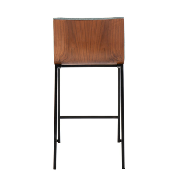 English Elm Mason Mara 26" Stylish Counter Stools Set Of 2 In Black Metal, Walnut Wood & Green Fabric Upholstery B202P222073