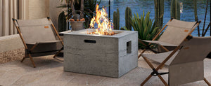 English Elm U_style Mgo Square Propane Fire Pit 40000 Btu Stone Texture Patio Table with Lava Rocks Gray N711P410544E