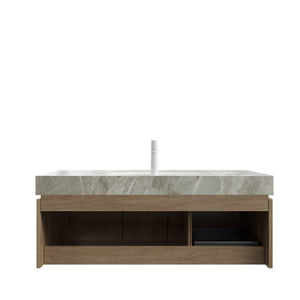 English Elm MURI Wall-Mounted 48" Bathroom Vanity with Durable Sintered Stone Top, Ceramic Basin, Soft-Close Light Gray,White Oak W2615S00229