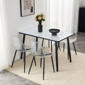 English Elm Table and Chair Set Marble Glass Top with Black Mdf Shelf Four Transparent Seats W1151S04663