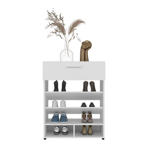 English Elm Mackay Shoe Organizer with Drawer & Cubbies, White Engineered Wood, Compact Entryway Storage Unit B092P309164