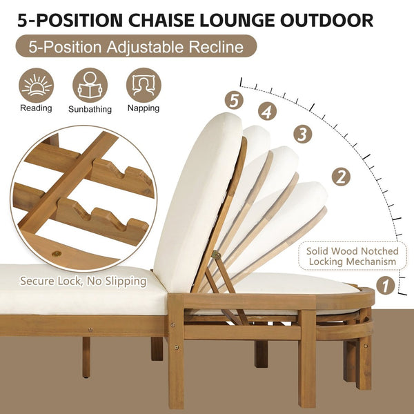 English Elm Trexm Outdoor Acacia Wood Reclining Chaise Set Poolside Patio Lounger Pair Light Teak TM000032AAD