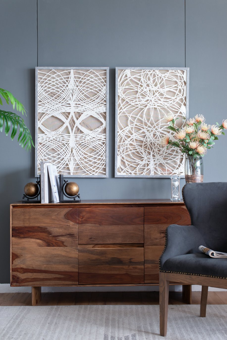 English Elm S/2 Sienna Paper Leaf Shadow Box Wall Décor, Set of 2 Gray-Washed Frames for Modern Spaces W2078P205298