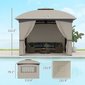 English Elm Double Tier Outdoor Gazebo with Arched Windows Steel Frame and Uv Resistant Polyester Canopy Light Gray T3971P426840