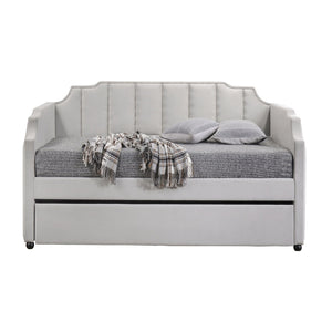 English Elm Dove Velvet Tufted Daybed with Trundle — Dove Gray Arched Back, Chrome Nailhead Trim, Black Legs (Twin) B062S00473
